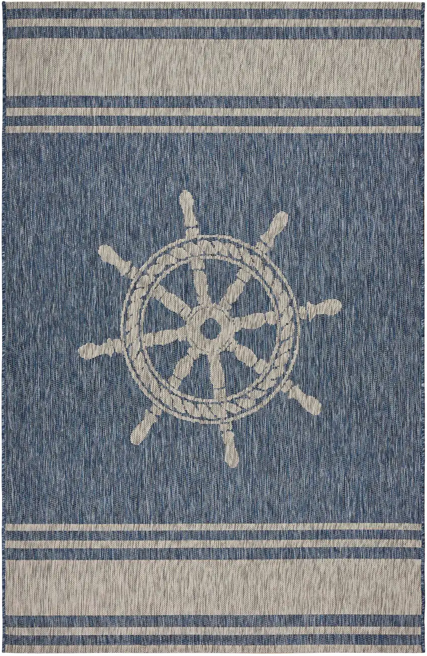 Blue and Gray Captain's Wheel Stain Resistant Indoor Outdoor Area Rug Photo 2