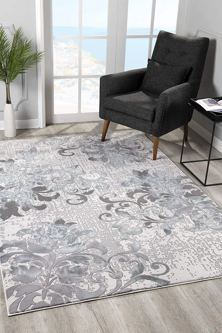 Blue and Gray Floral Filigree Area Rug Photo 3