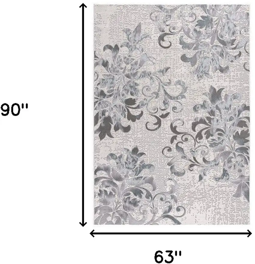 Blue Damask Power Loom Area Rug Photo 3