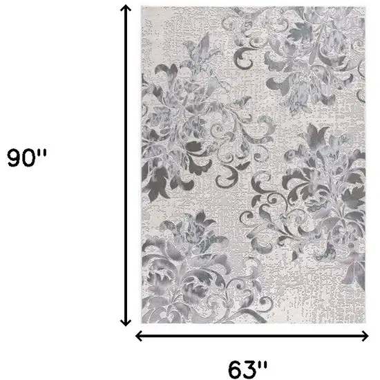 Blue Damask Power Loom Area Rug Photo 3