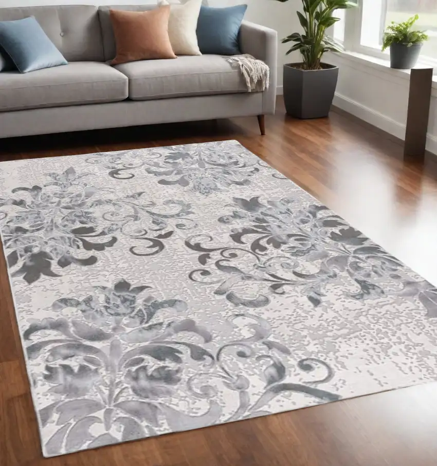 Blue Damask Power Loom Area Rug Photo 1