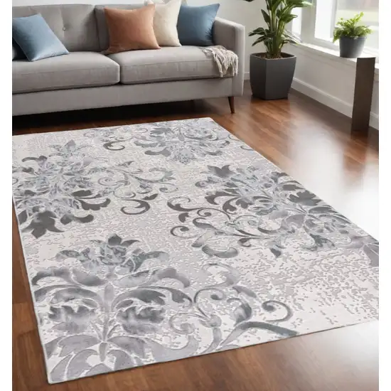 Blue Damask Power Loom Area Rug Photo 1