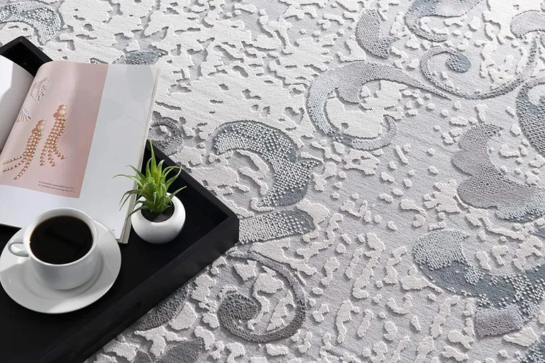 Blue and Gray Floral Filigree Area Rug Photo 4