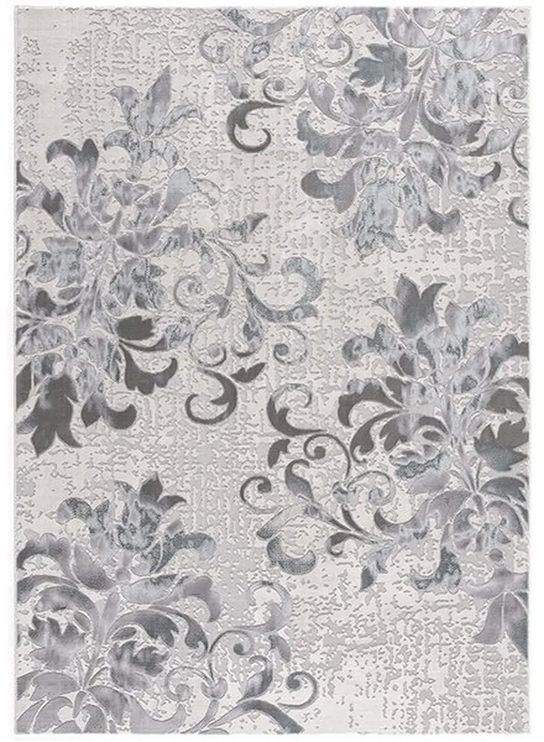 Blue and Gray Floral Filigree Area Rug Photo 5