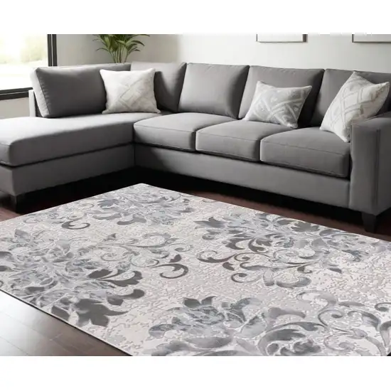 Blue Damask Power Loom Area Rug Photo 2