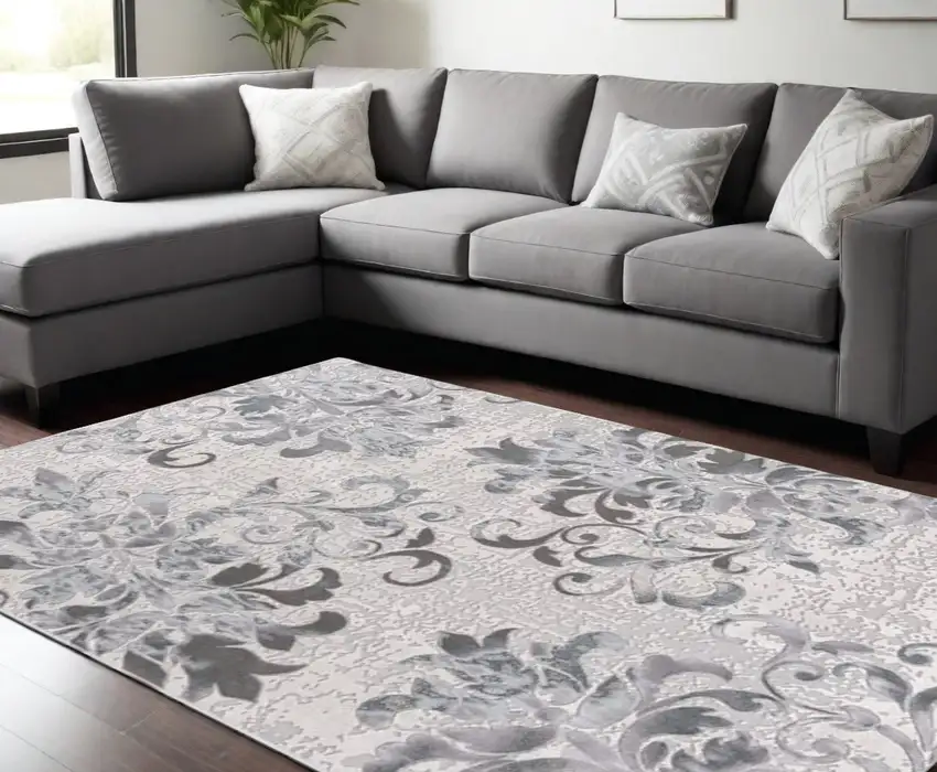 Blue Damask Power Loom Area Rug Photo 2