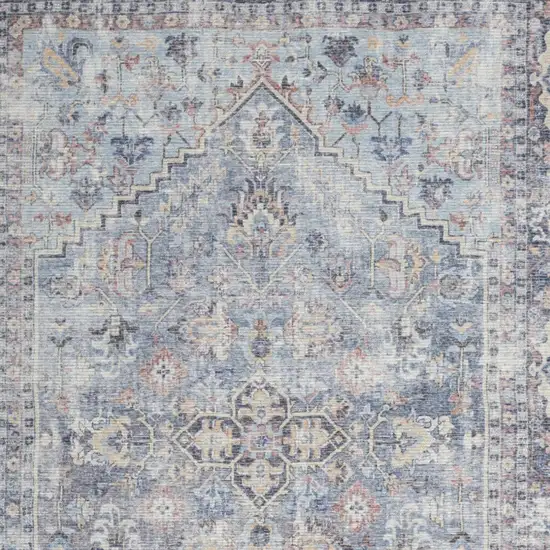 Blue and Gray Floral Medallion Power Loom Distressed Washable Area Rug Photo 3