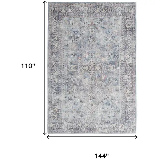Blue and Gray Floral Medallion Power Loom Distressed Washable Area Rug Photo 8