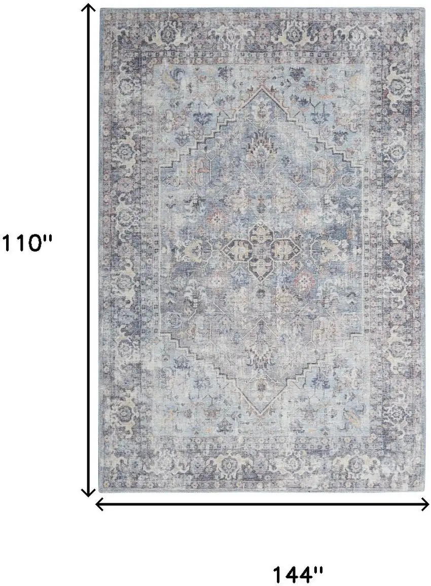 Blue and Gray Floral Medallion Power Loom Distressed Washable Area Rug Photo 8