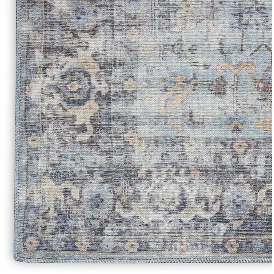 Blue and Gray Floral Medallion Power Loom Distressed Washable Area Rug Photo 9