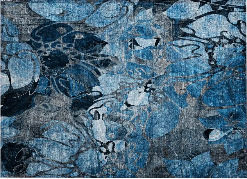 Blue and Gray Abstract Washable Indoor Outdoor Area Rug Photo 2