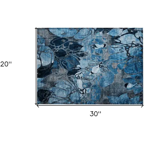 Blue and Gray Abstract Washable Indoor Outdoor Area Rug Photo 3