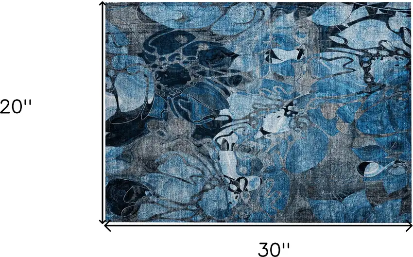Blue and Gray Abstract Washable Indoor Outdoor Area Rug Photo 3