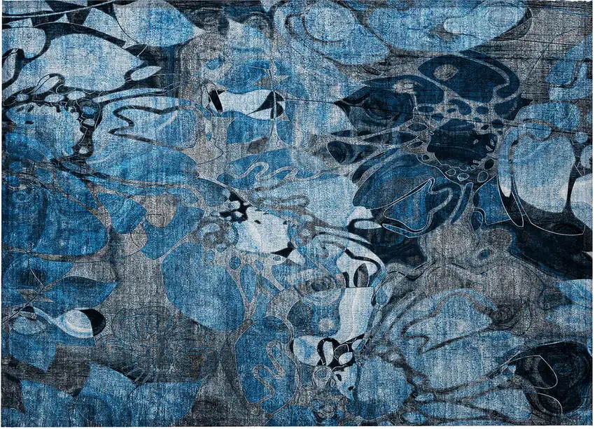 Blue and Gray Abstract Washable Indoor Outdoor Area Rug Photo 4