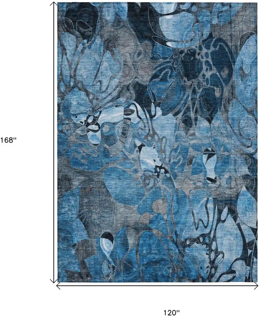 Blue and Gray Abstract Washable Indoor Outdoor Area Rug Photo 3