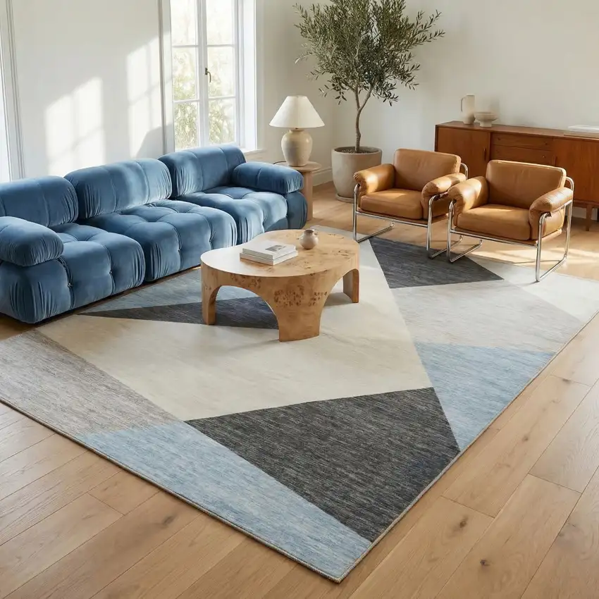 Blue and Gray Geometric Area Rug Photo 5