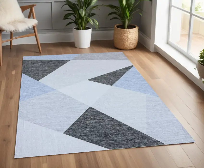 Blue and Gray Geometric Area Rug Photo 3