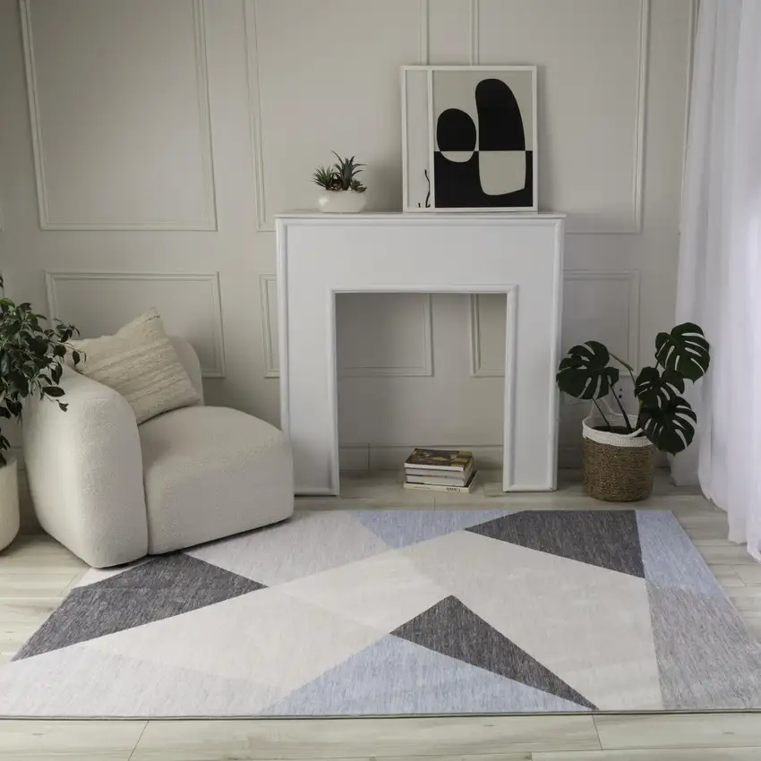 Blue and Gray Geometric Area Rug Photo 1