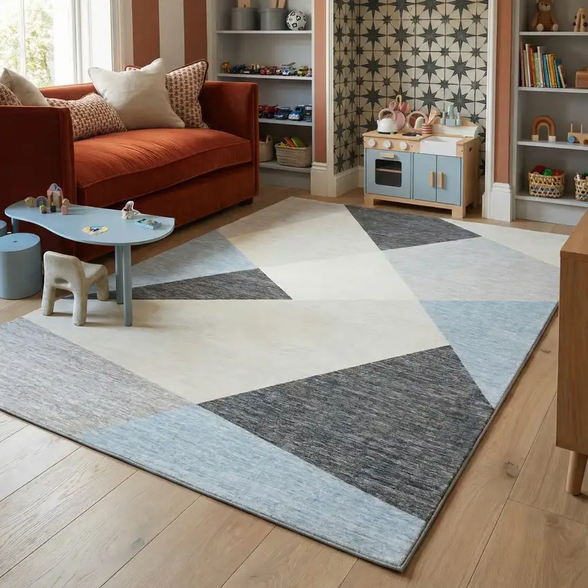 Blue and Gray Geometric Area Rug Photo 8