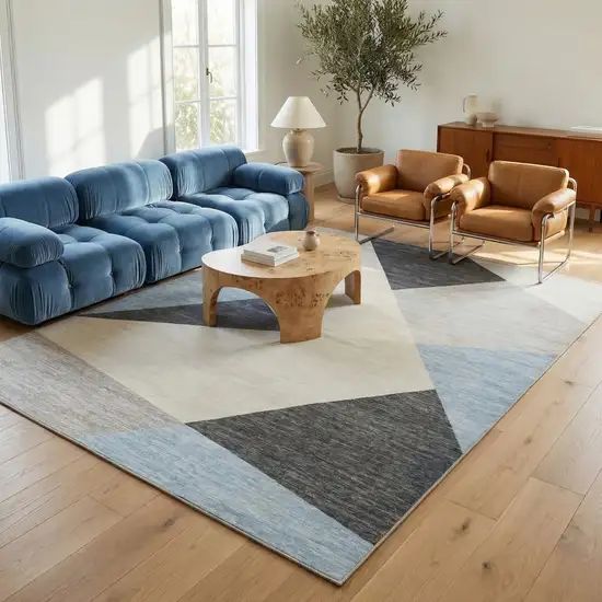 Blue and Gray Geometric Area Rug Photo 5