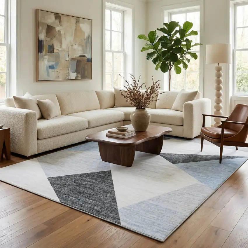 Blue and Gray Geometric Area Rug Photo 6