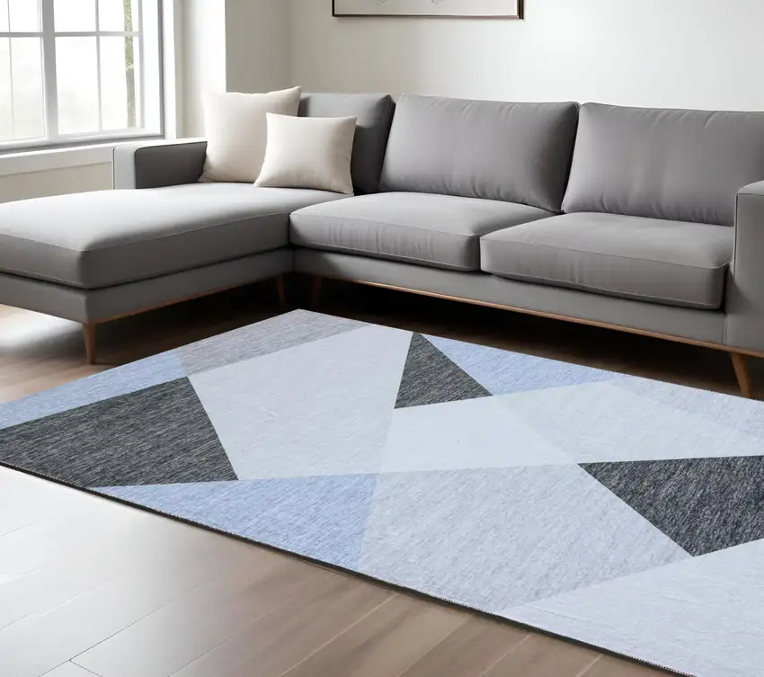 Blue and Gray Geometric Area Rug Photo 1