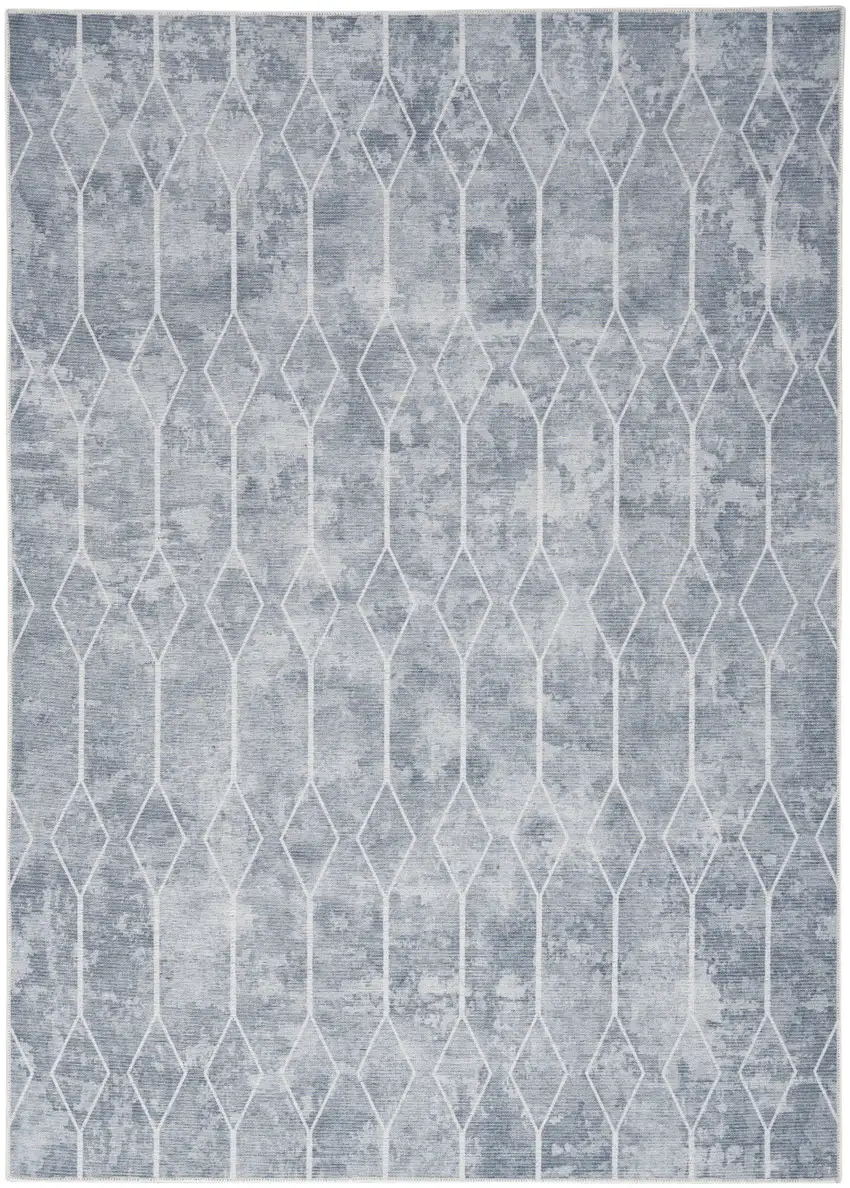 Blue and Gray Geometric Power Loom Washable Area Rug Photo 1