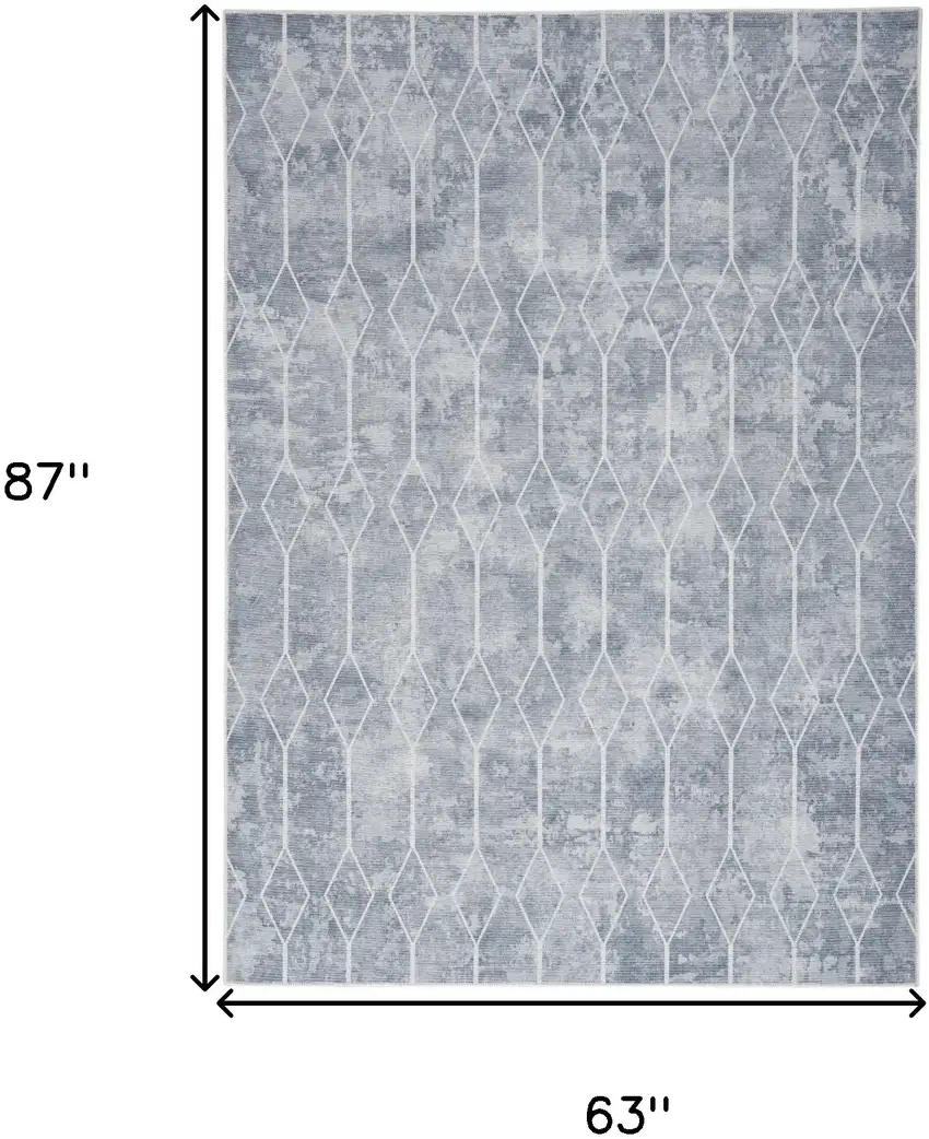 Blue and Gray Geometric Power Loom Washable Area Rug Photo 9