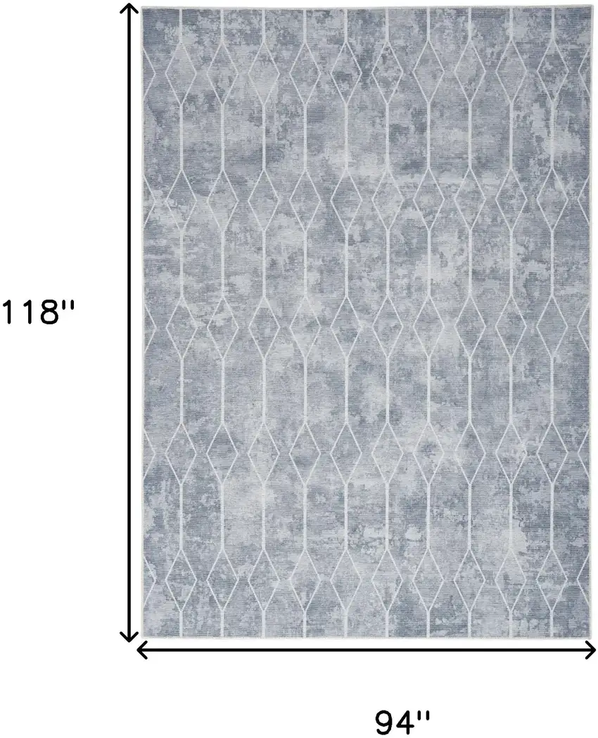 Blue and Gray Geometric Power Loom Washable Area Rug Photo 9