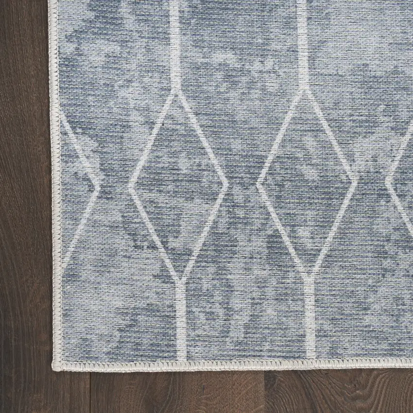 Blue and Gray Geometric Power Loom Washable Area Rug Photo 7
