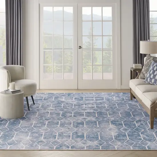 Blue and Gray Geometric Power Loom Washable Area Rug Photo 6