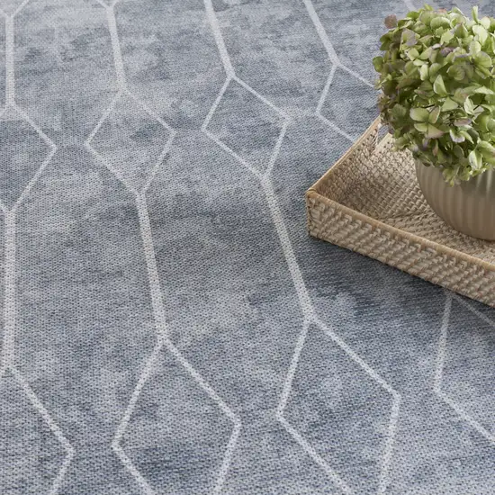 Blue and Gray Geometric Power Loom Washable Area Rug Photo 9