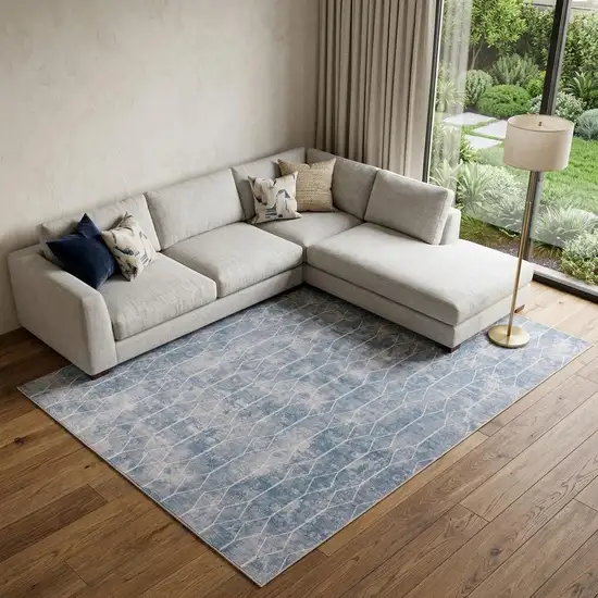 Blue and Gray Geometric Power Loom Washable Area Rug Photo 1