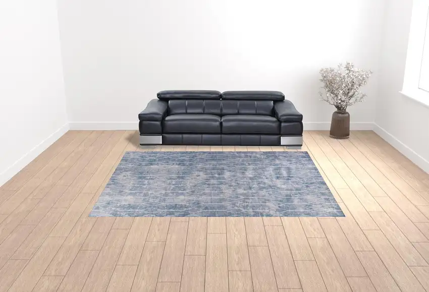 Blue and Gray Geometric Power Loom Washable Area Rug Photo 3