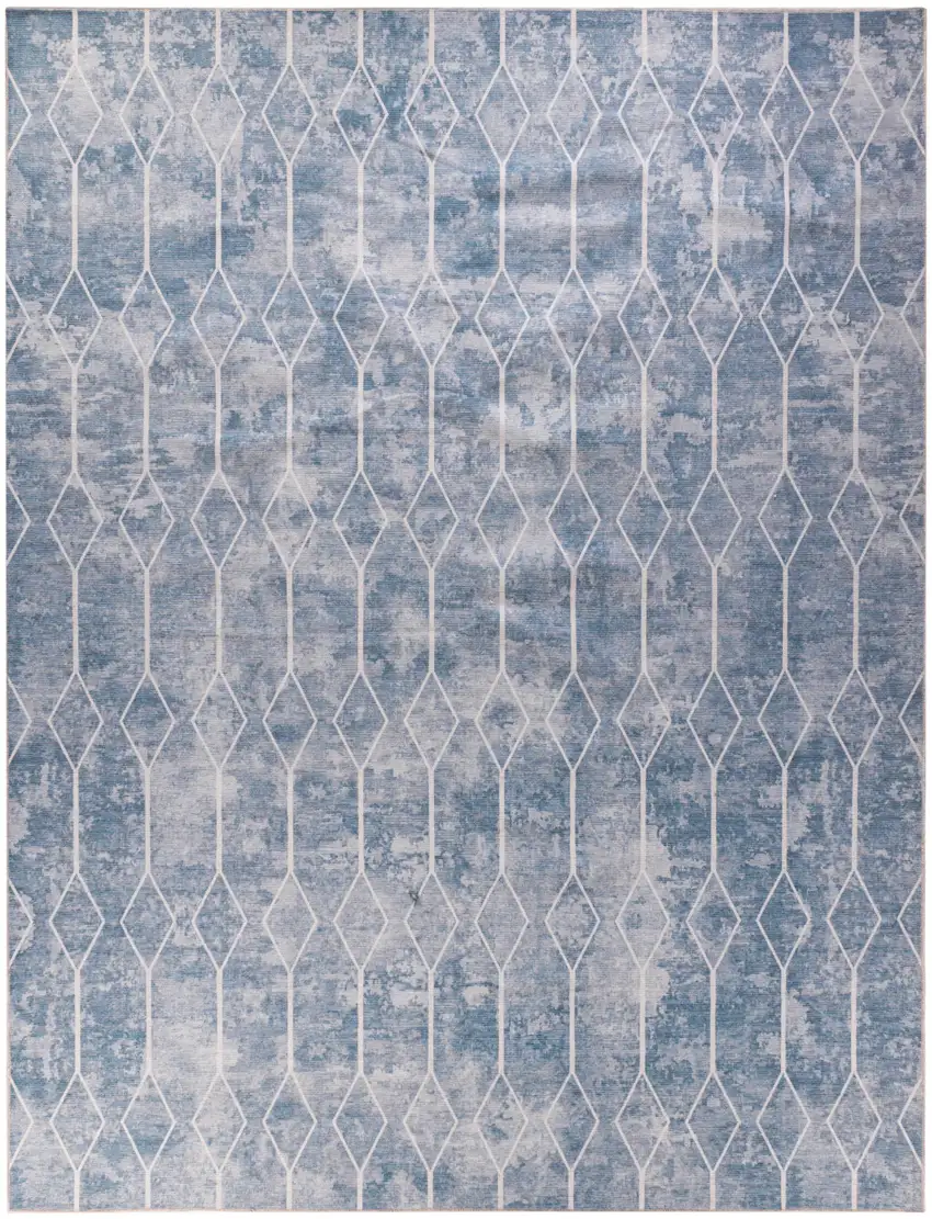 Blue and Gray Geometric Power Loom Washable Area Rug Photo 1