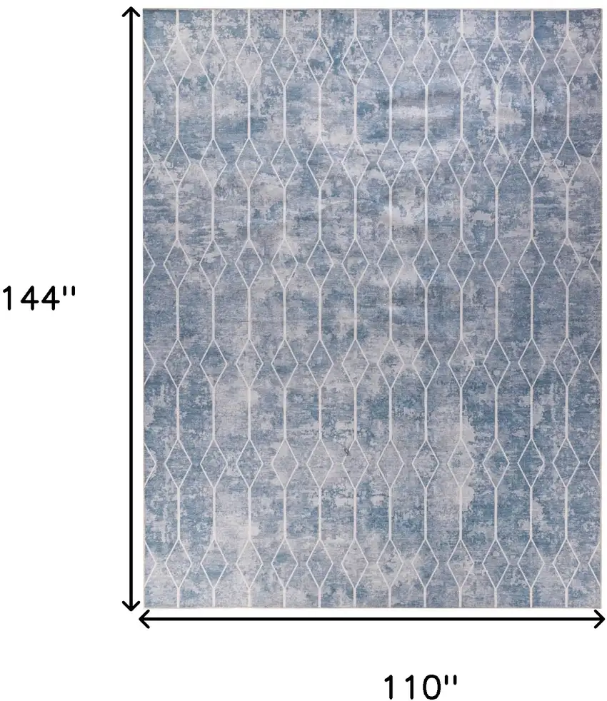 Blue and Gray Geometric Power Loom Washable Area Rug Photo 9