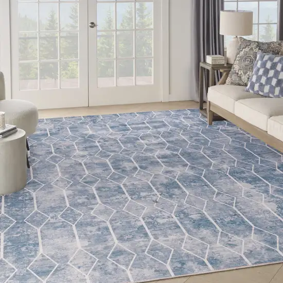 Blue and Gray Geometric Power Loom Washable Area Rug Photo 5