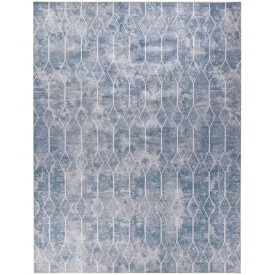 Blue and Gray Geometric Power Loom Washable Area Rug Photo 2