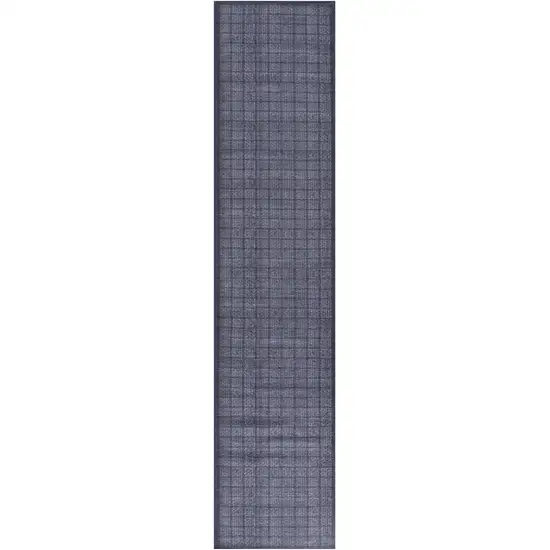 Blue and Gray Geometric Power Loom Washable Non Skid Runner Rug Photo 4