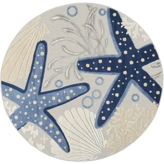 4' Blue And Gray Round Indoor Outdoor Area Rug Photo 3