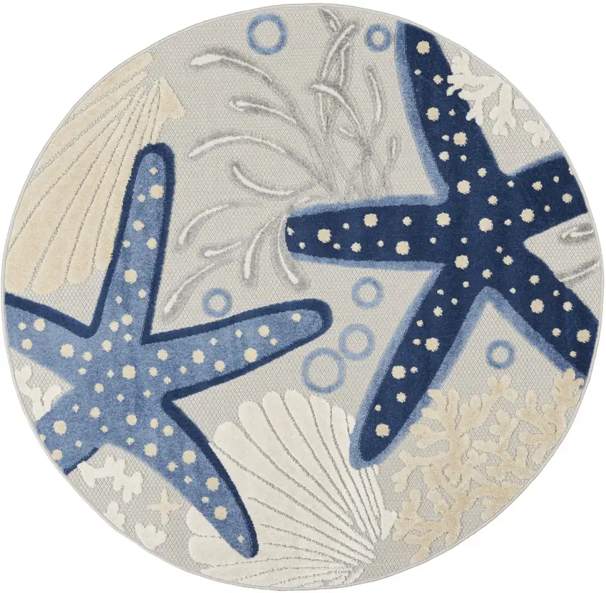 4' Blue And Gray Round Indoor Outdoor Area Rug Photo 3