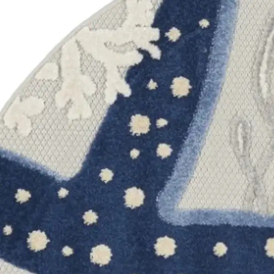 4' Blue And Gray Round Indoor Outdoor Area Rug Photo 6