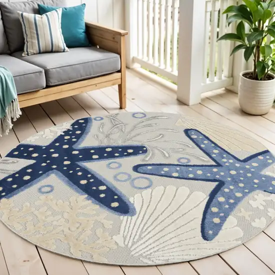 Blue And Gray Round Indoor Outdoor Area Rug Photo 1
