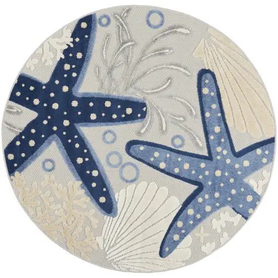 Blue And Gray Round Indoor Outdoor Area Rug Photo 2