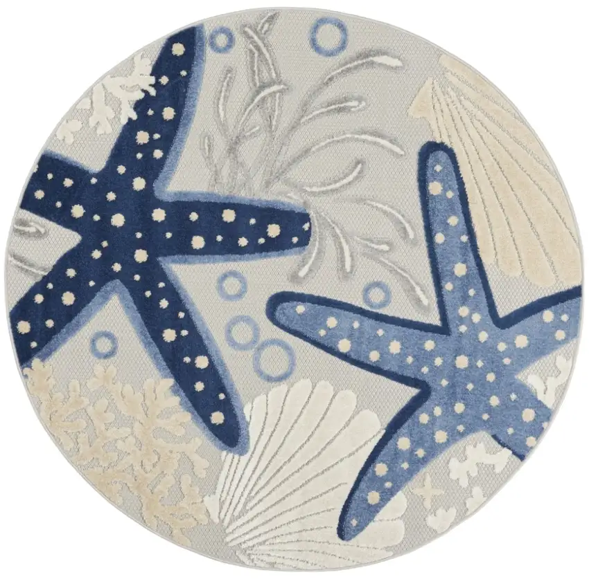 5' Blue And Gray Round Indoor Outdoor Area Rug Photo 2
