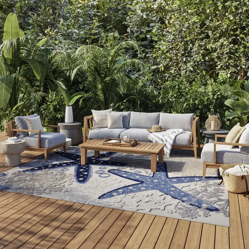 Blue And Gray Indoor Outdoor Area Rug Photo 5