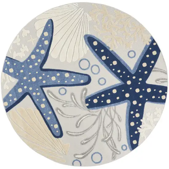 8' Blue And Gray Round Indoor Outdoor Area Rug Photo 4