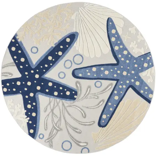 8' Blue And Gray Round Indoor Outdoor Area Rug Photo 1