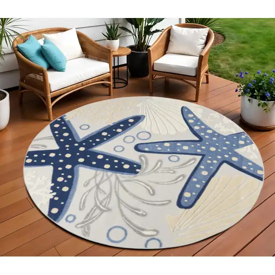 8' Blue And Gray Round Indoor Outdoor Area Rug Photo 2