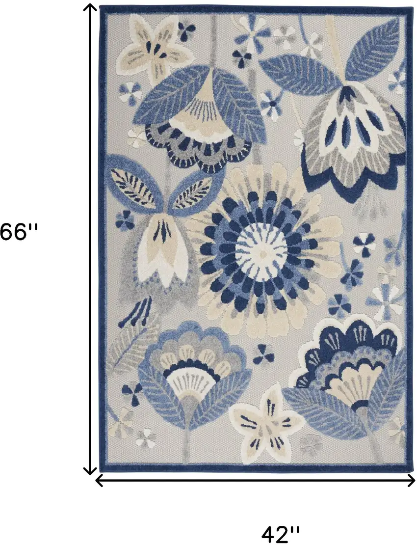 Blue And Gray Floral Indoor Outdoor Area Rug Photo 9